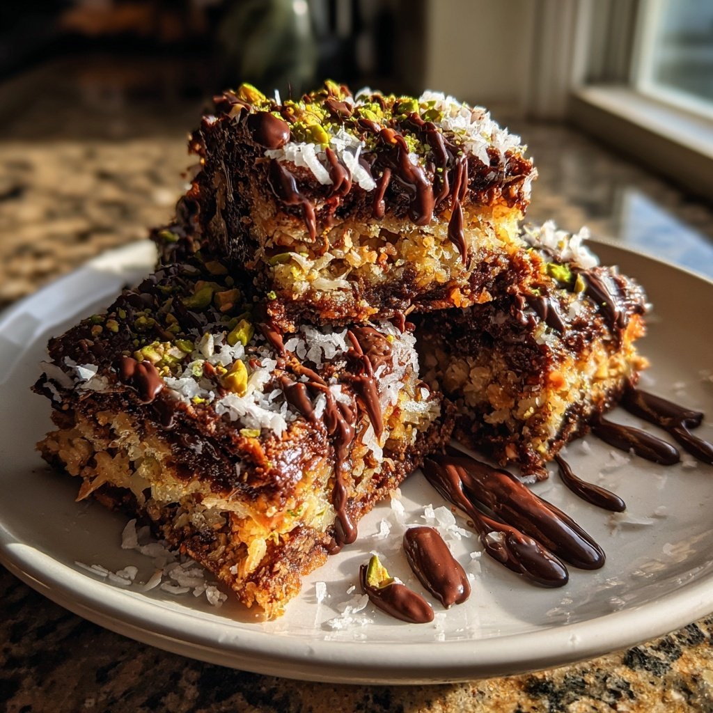 Chocolate Pistachio Coconut Squares