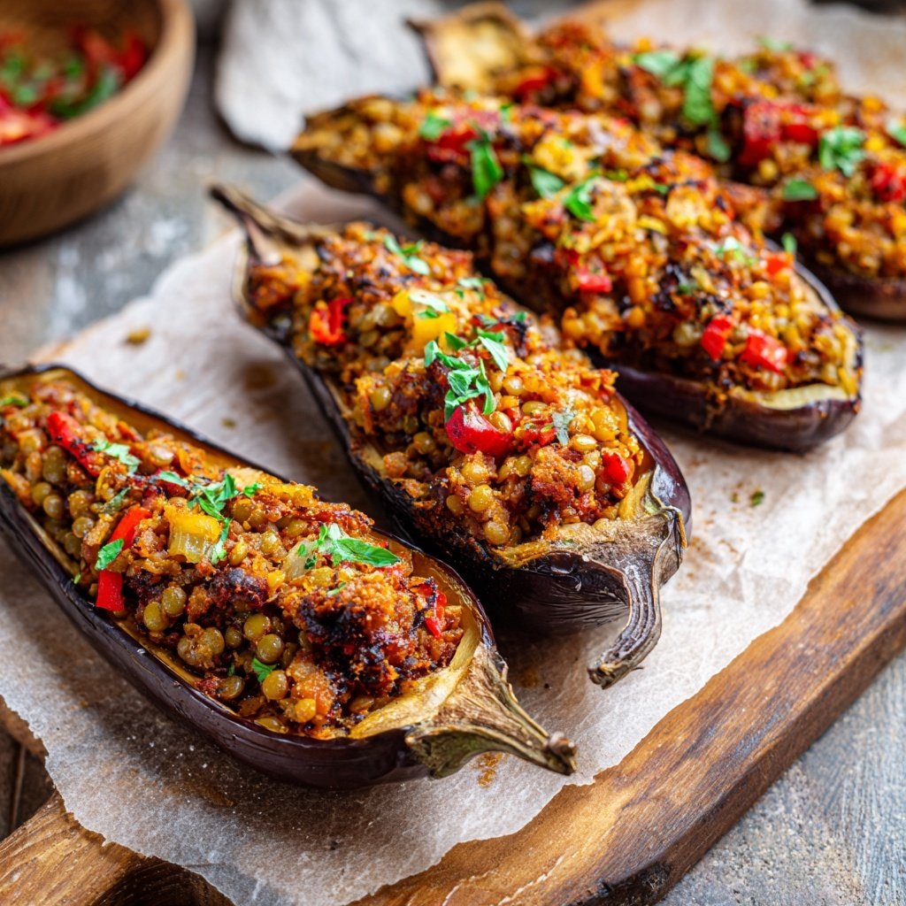Healthy Lentil Stuffed Eggplant