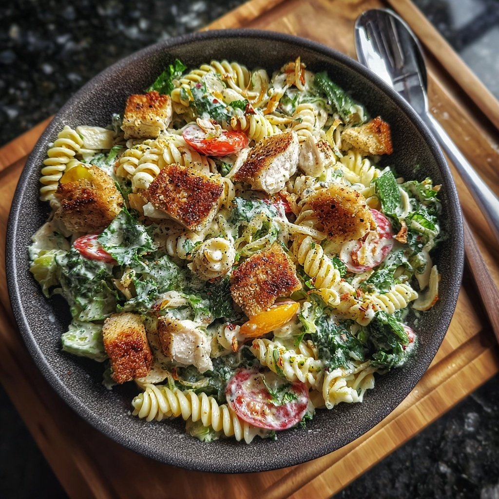 Healthy Chicken Caesar Pasta Salad